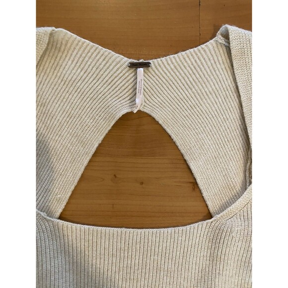 Free People "Saffron" Sweater Size  Small Ivory Puff Sleeve‎ Open Cut Out Back - Picture 5 of 10